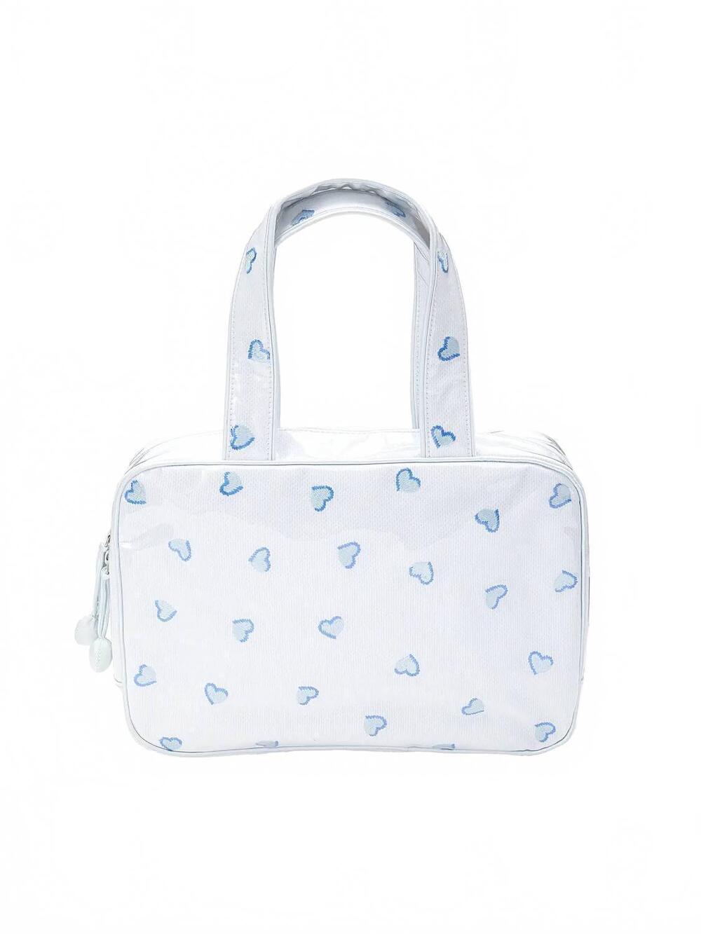 NEW LENORA women's double handle hanging bag in white with blue heart